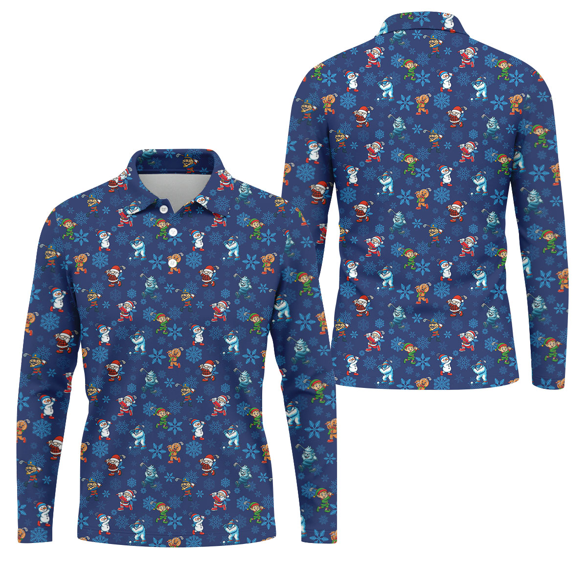 Funny Christmas Characters Golf Pose Navy Golf Shirt, Christmas Golf Shirt, Polo Shirts For Men