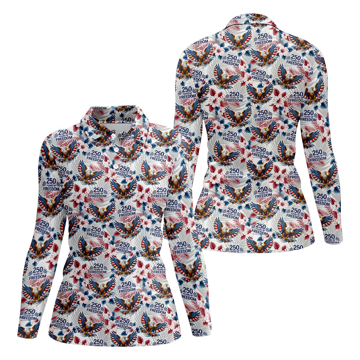 250 Years Of Freedom US Bald Eagle Tropical Theme Ladies Golf Shirts, Patriotic 4th Of July Golf Shirt For Women