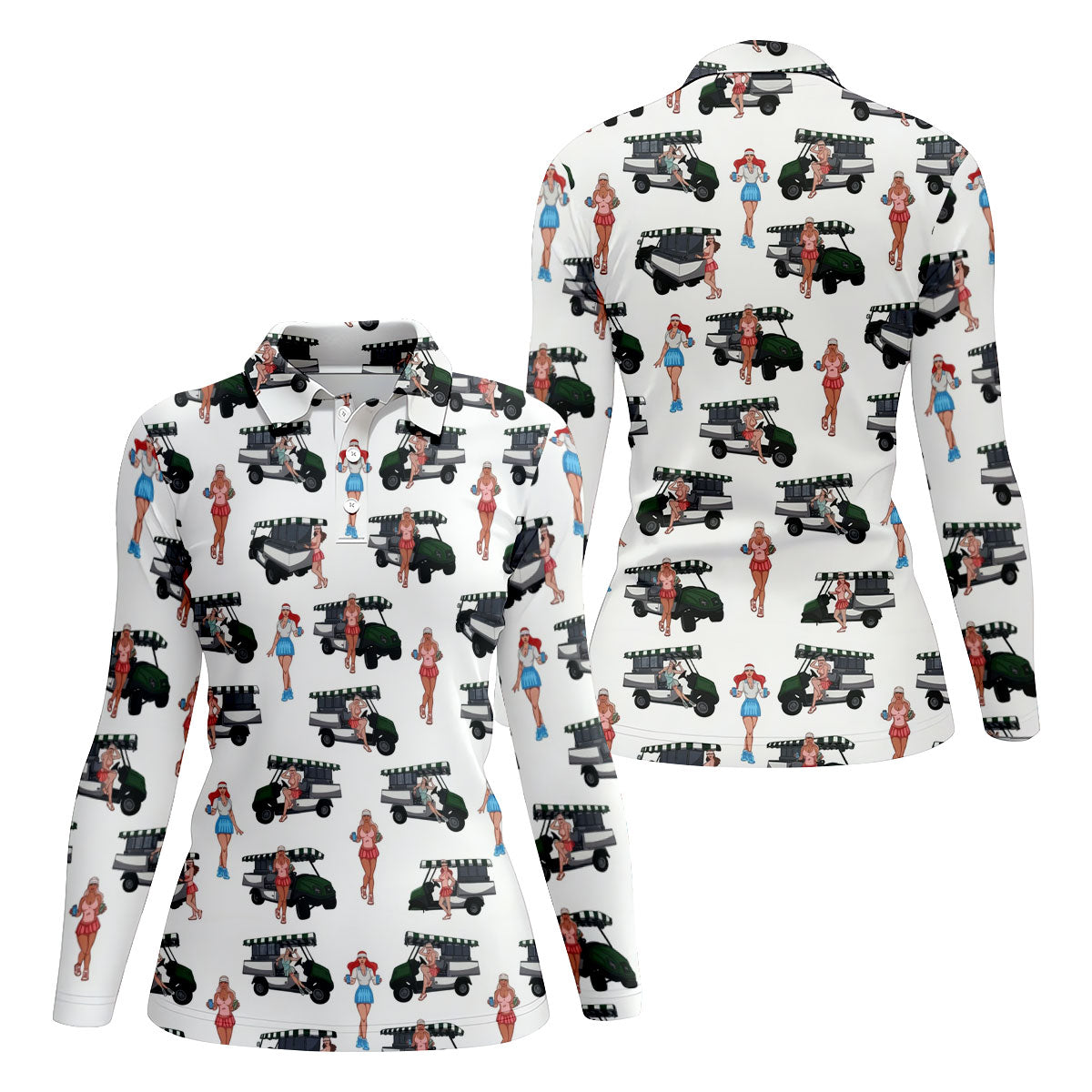 Golf Cart Girls Pattern Golf Polo Shirt, Ladies Golf Shirt, Women's Golf Apparel