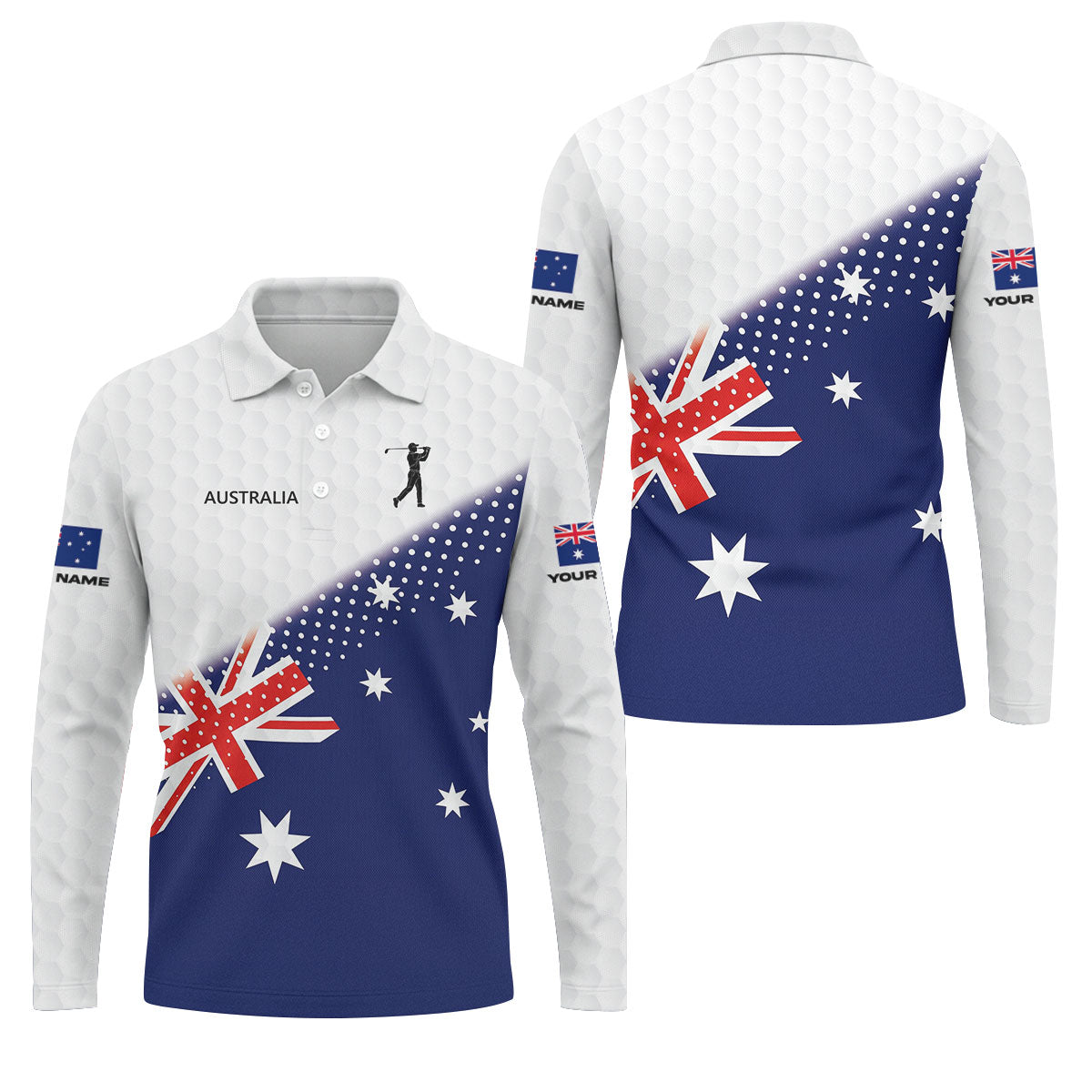 Golf Ball Pattern Australia Flag Print Men's Golf Top, Polo Shirts For Men, Golf Shirts For Men
