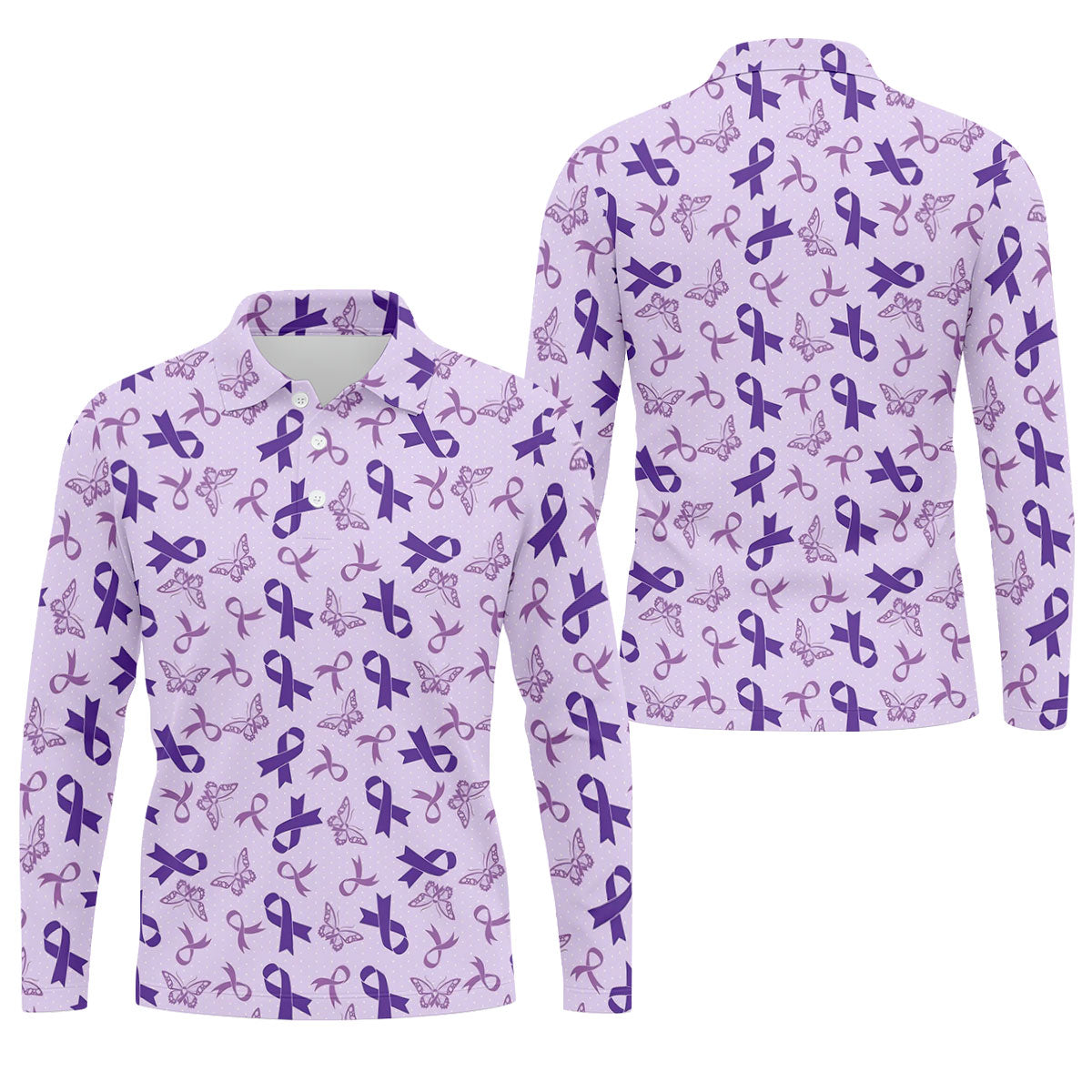 Breast Cancer Purple Ribbon Butterfly Polo Shirt, Mens Golf Polo, Breast Cancer Shirt