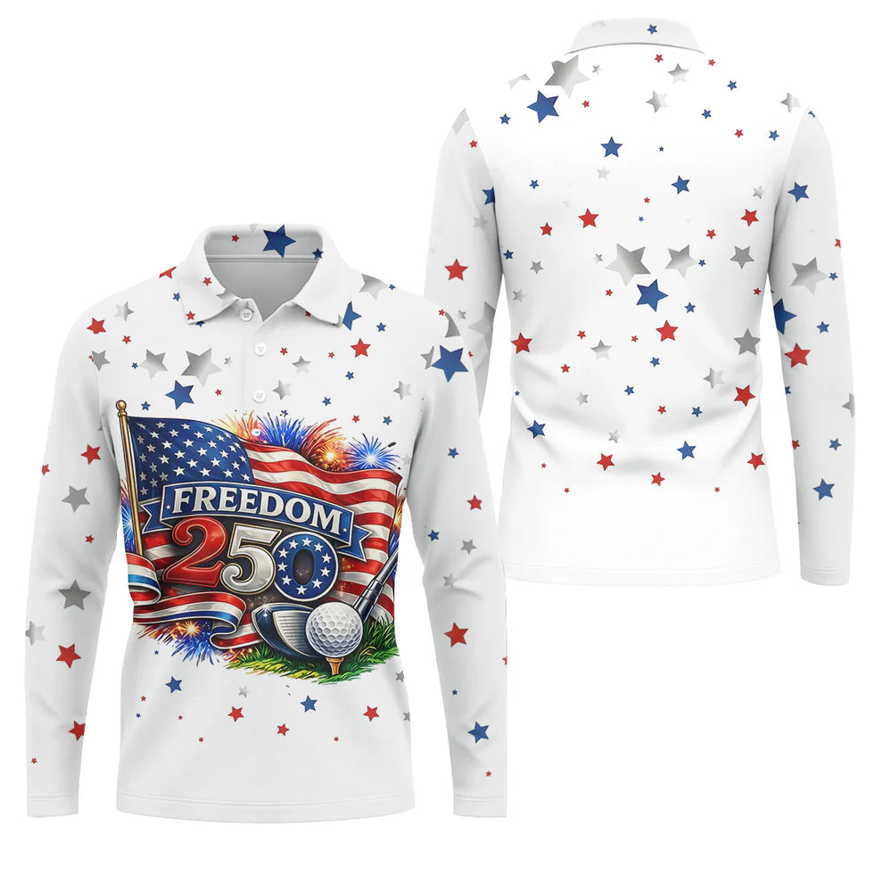 Freedom 250 Independence Celebration American Flag Golf Shirt, Patriotic 4th Of July Golf Shirts For Men