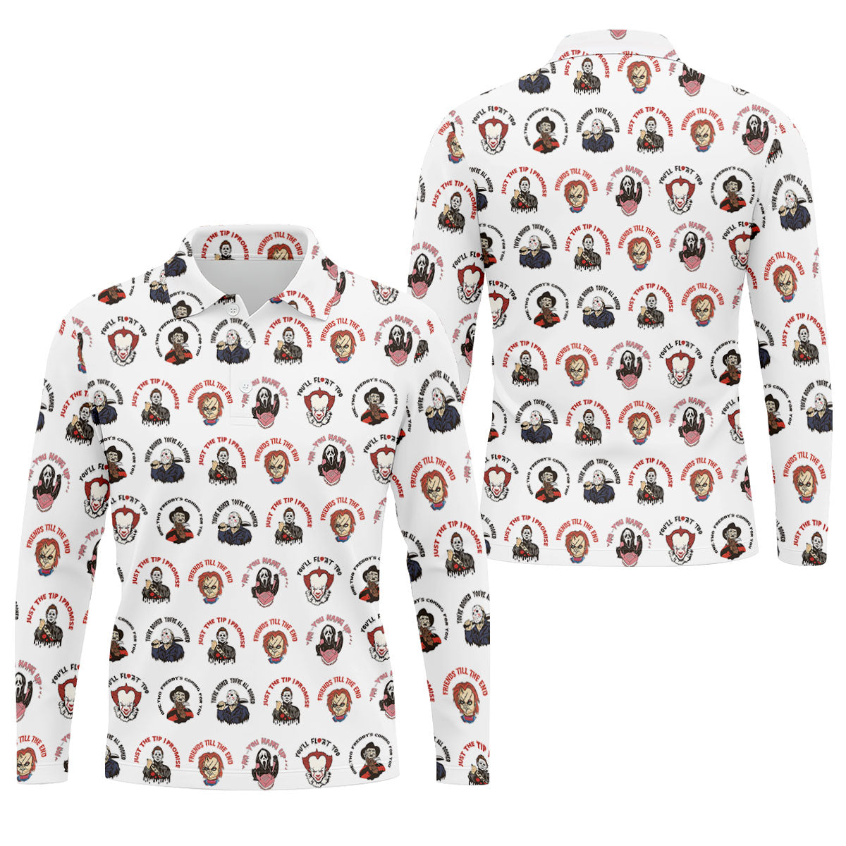 Just The Tip I Promise Horror Character Villains Golf Polo Shirt, Mens Golf Polo, Printed Golf Shirts