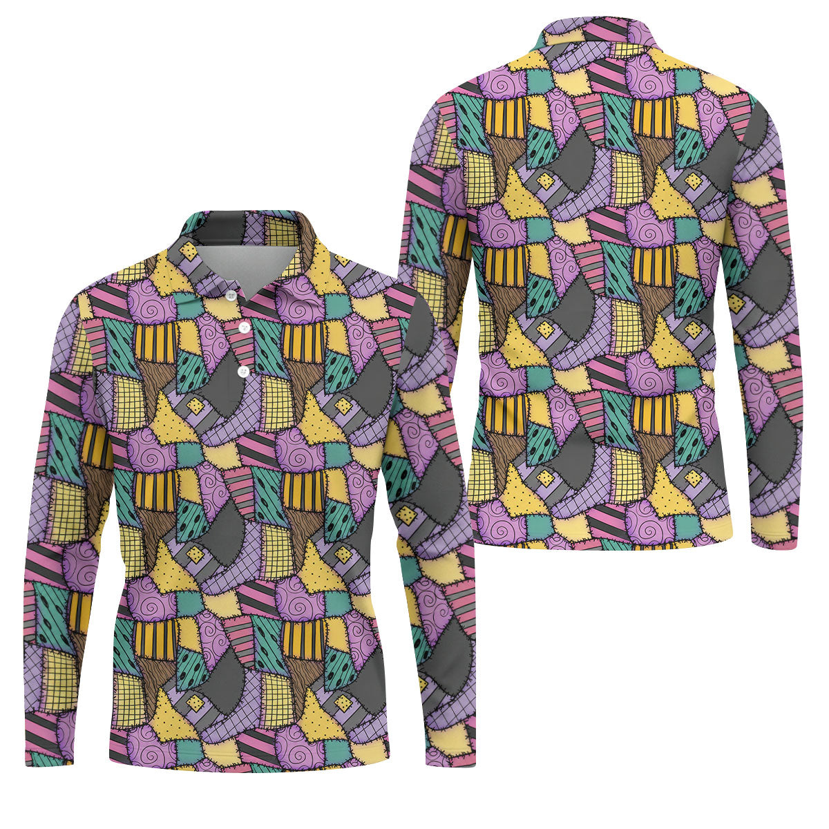 Halloween Patchwork Pattern Golf Polo Shirt, Men's Golf Shirt, Hawaiian Golf Shirt