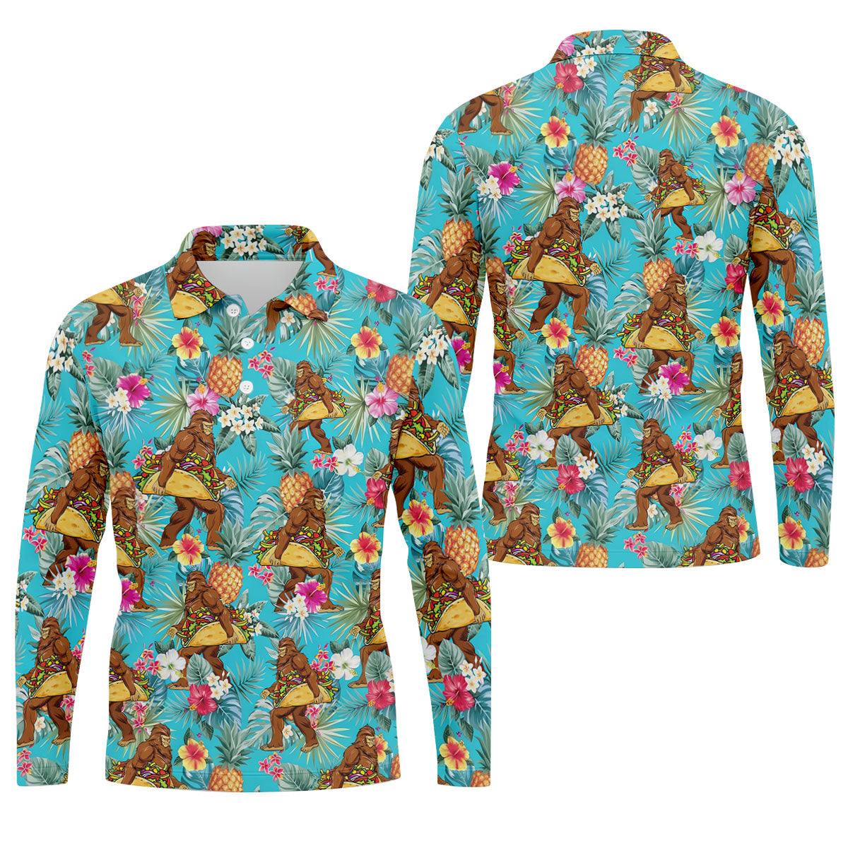 Bigfoot Taco Fiesta Time Hawaiian Golf Shirt, Cinco De Mayo Celebration Golf Shirts For Men