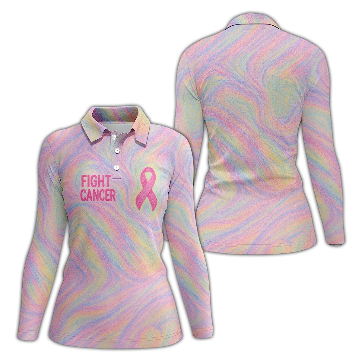 Fight Cancer Pink Ribbon Breast Cancer Polo Shirt, Ladies Golf Tops, Golf Shirts For Women