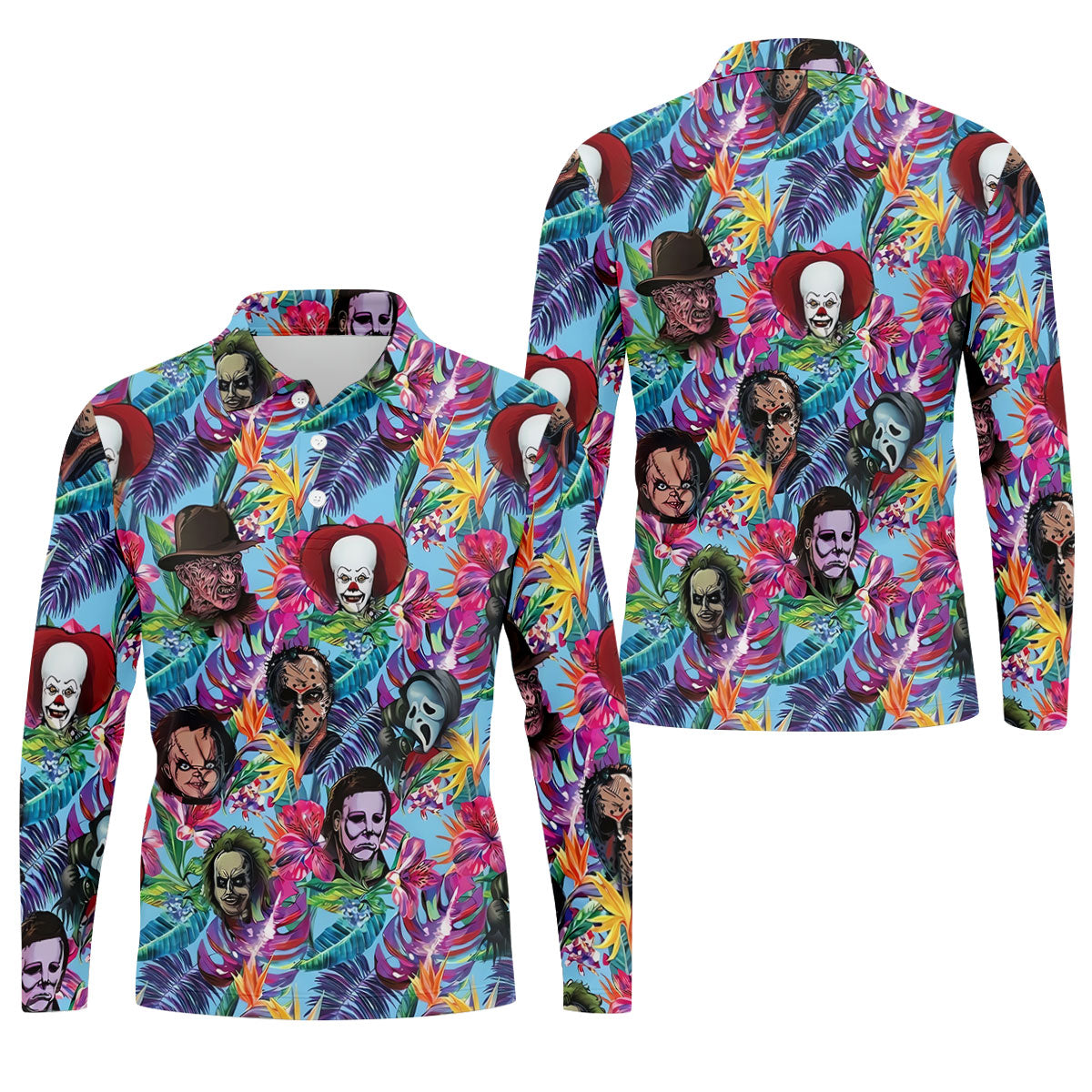 Tropical Horror Character Halloween Golf Shirt, Mens Golf Shirts, Golf Polo Shirts For Men