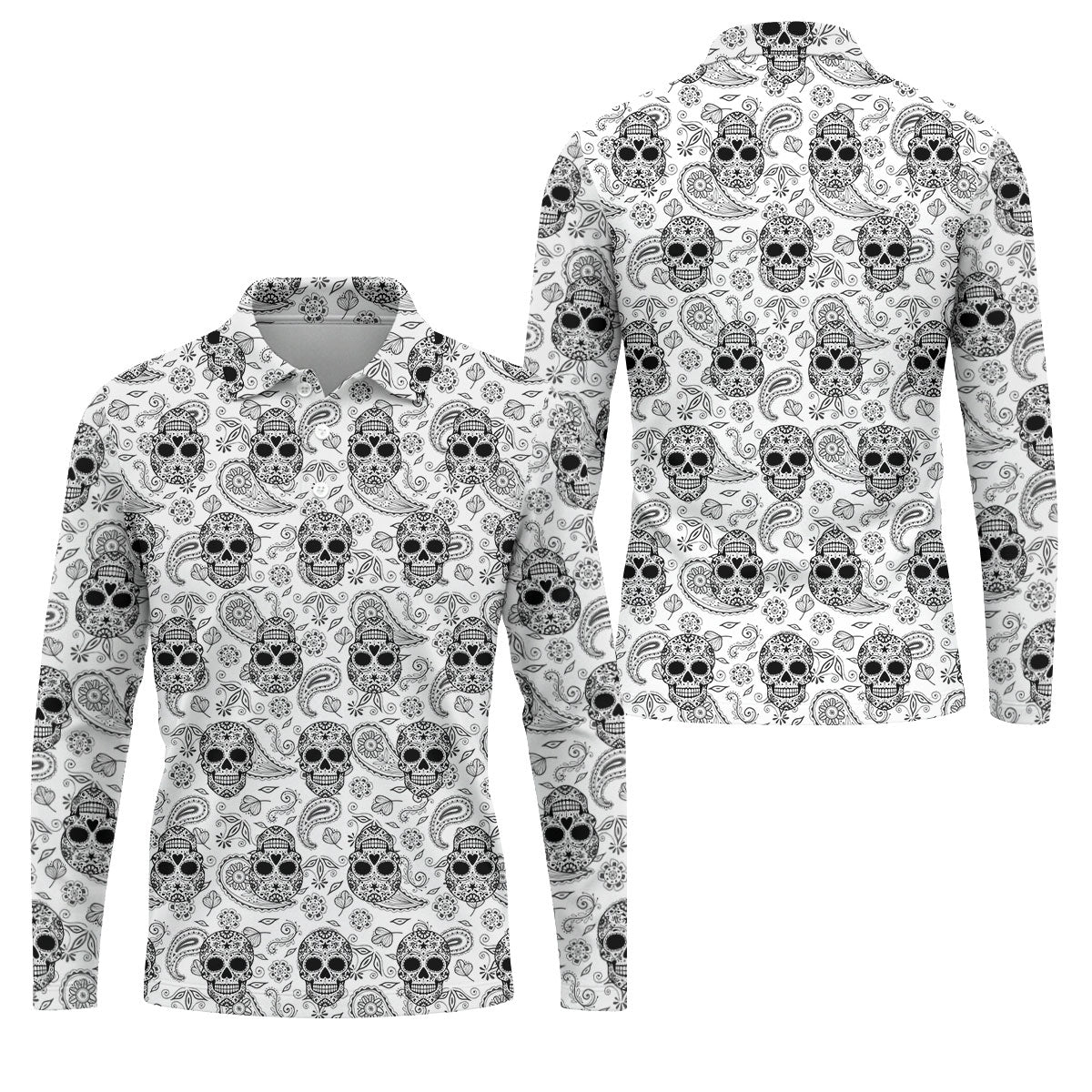 Sugar Skull Paisley Pattern Golf Polo Shirt, Hawaiian Golf Shirt, Golf Polo Shirts For Men