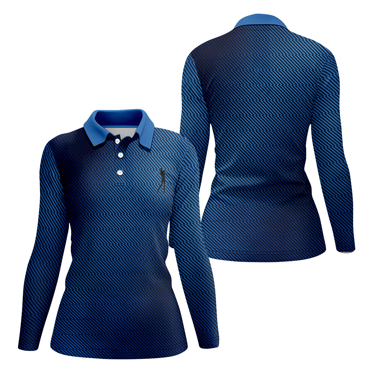 Retro Abstract Gradient Stripe Blue Lines Golf Shirt, Patriotic 4th Of July Golf Shirt For Women