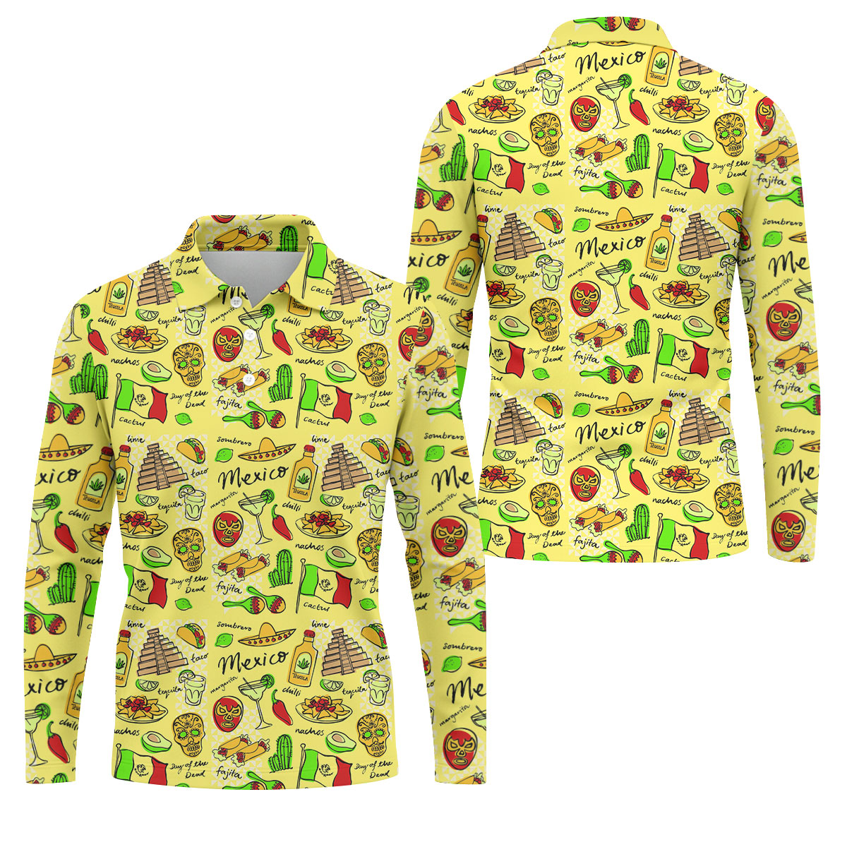 Mexican Cultural Symbols Day Of The Dead Golf Tops For Men, Cinco De Mayo Celebration Golf Shirts For Men