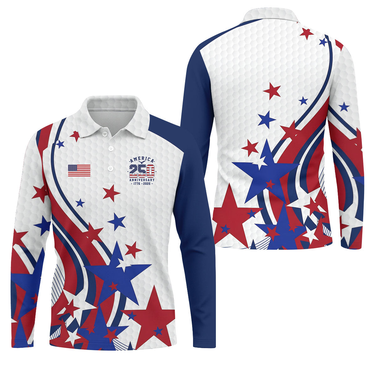 Red White Blue Stars And Stripes Patriotic 4th Of July Golf Shirt, 250 Years Golf Shirts For Men