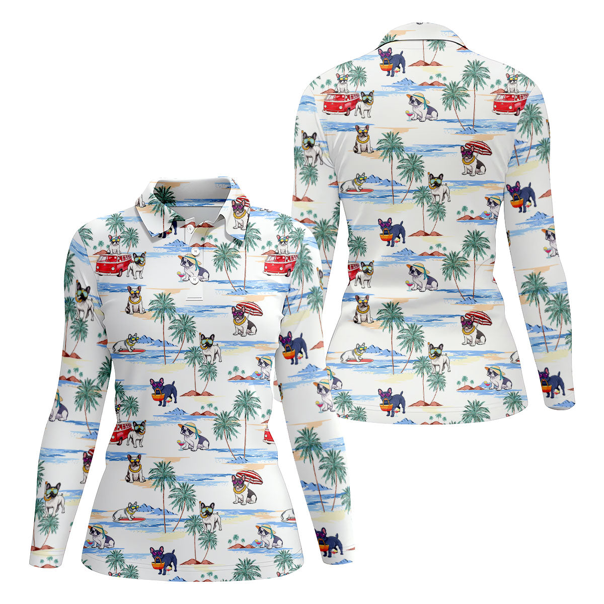 French Bulldog Beach Vacation Hawaiian Golf Polo Shirt, Ladies Golf Tops, Golf Polo For Women
