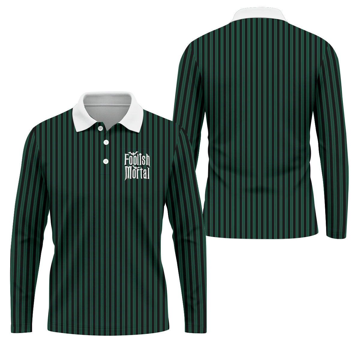 Green Foolish Mortal Striped Golf Polo Shirt, Men's Golf Shirt, Halloween Shirt For Men
