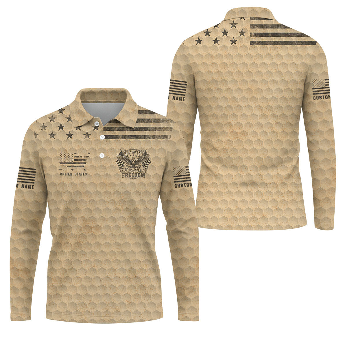 250 Years Of Freedom Distressed Golf Ball Pattern Patriotic Golf Shirt, 4th Of July Golf Shirts For Men