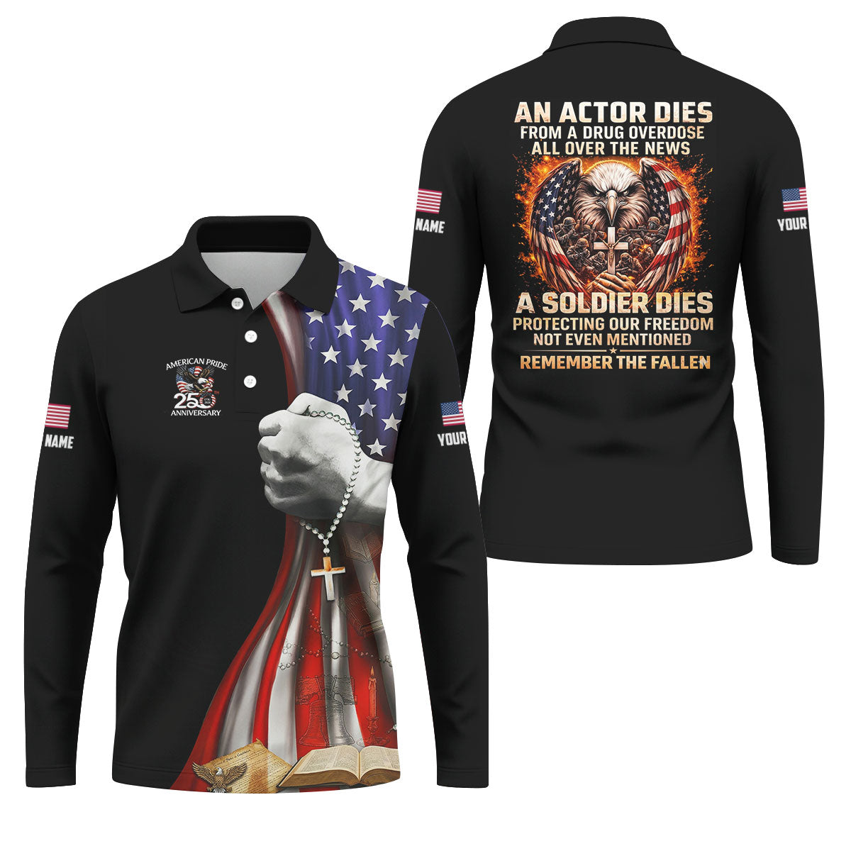 Remember The Fallen Veteran Memorial Patriotic 4th Of July Golf Shirt, 250th Anniversary Golf Shirts For Men