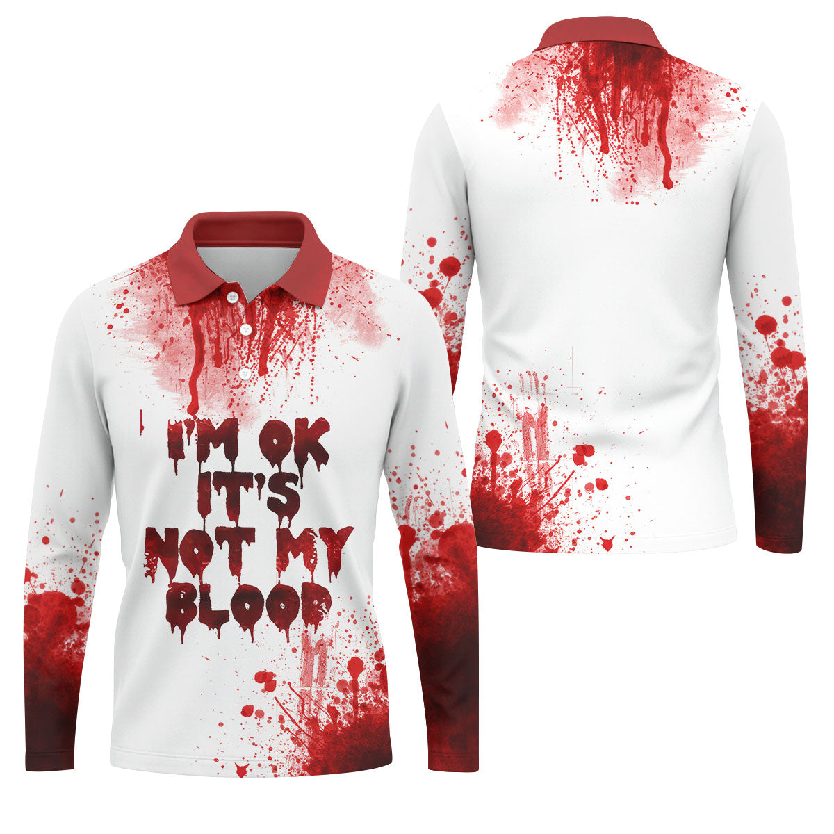 It's OK It's Not My Blood Halloween Blood Splatter Golf Tops For Men, Horror Blood Polo ShirtFor Men