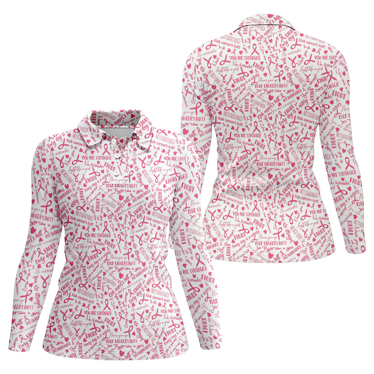 Never Give Up Breast Cancer Quote Polo Shirt, Ladies Golf Shirt, Women's Golf Tops