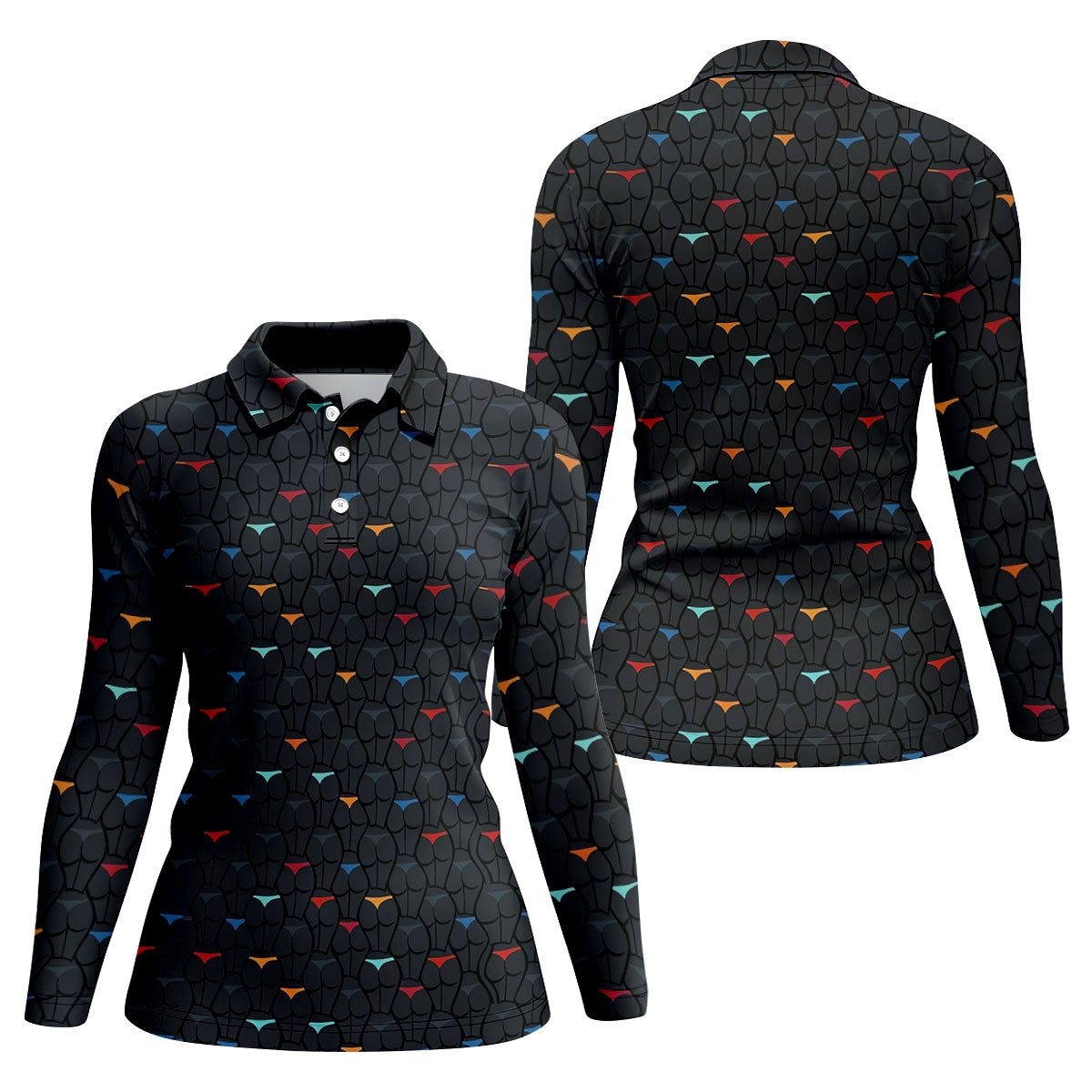 Funny Colorful Panty Butt Pattern Golf Polo Shirt, Women's Golf Polo, Golf Shirts For Women