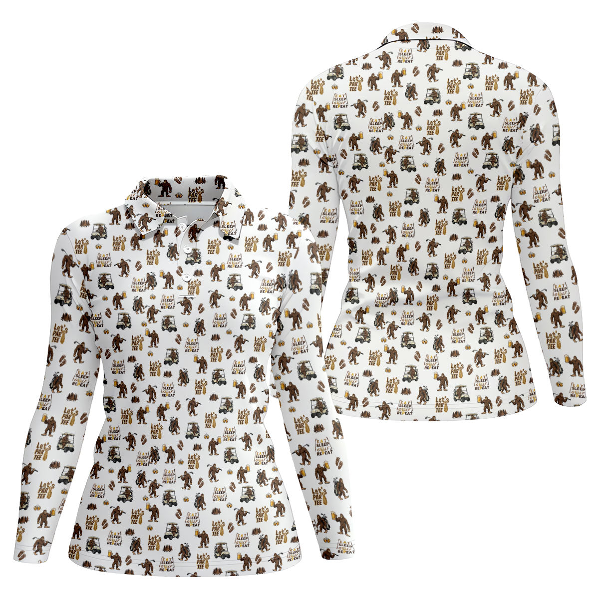 Let's Par Tee Bigfoot Golf Pattern Women's Golf Tops, Golf Shirts For Women, Women’s Golf Apparel