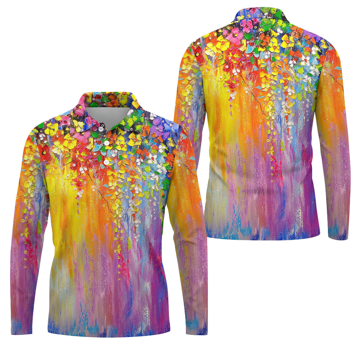 Colorful Abstract Floral Painting Golf Polo, Golf Tops For Men, Golfing Apparel