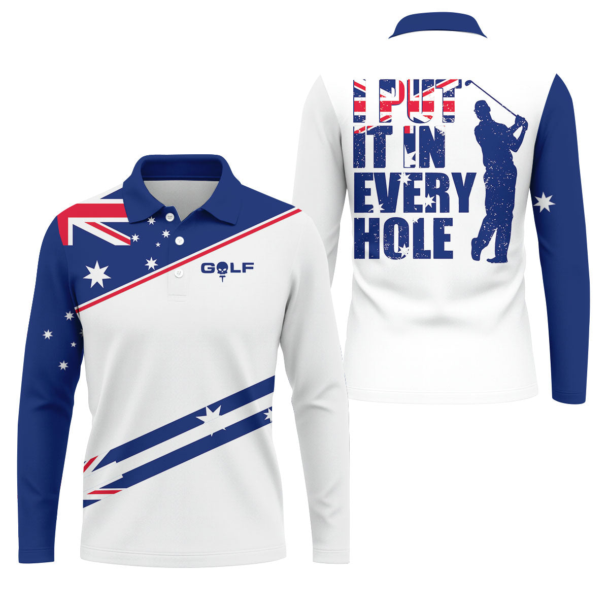 I Put It In Every Hole Australia Flag Print Men's Golf Top, Polo Shirts For Men, Golf Shirts For Men