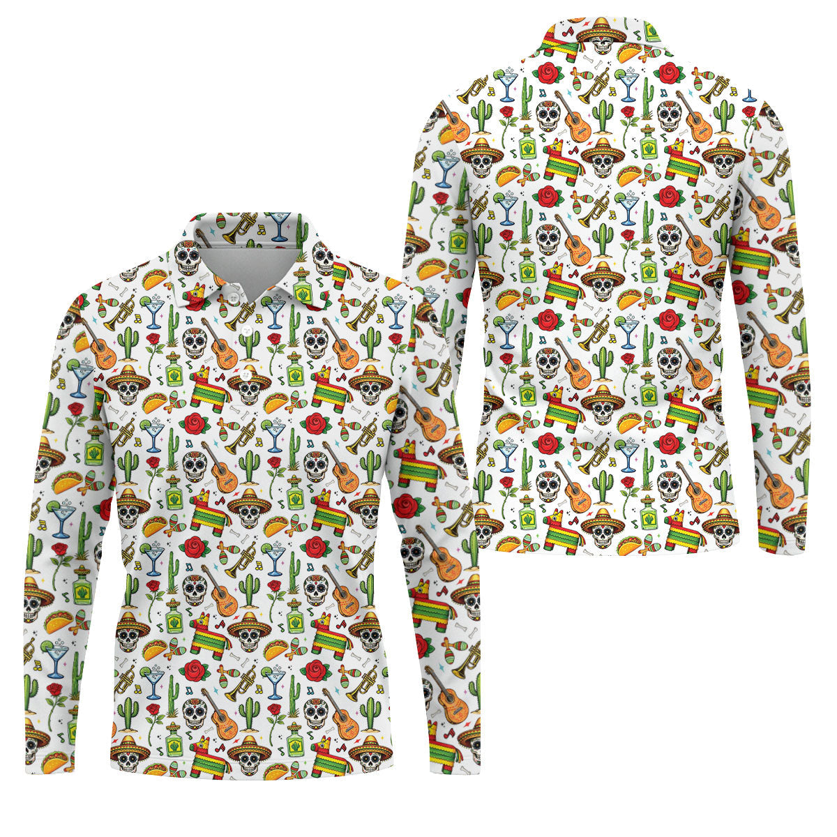 Decorated Skulls Party Items Cinco De Mayo Celebration Fiesta Themed White Golf Shirts For Men