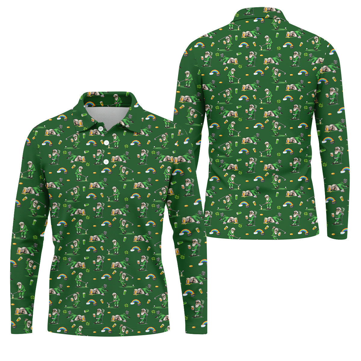 St Patrick's Day Leprechaun Character Golf And Beer Green Golf Shirt, Fun Golf Shirts For Men, Polo For Men
