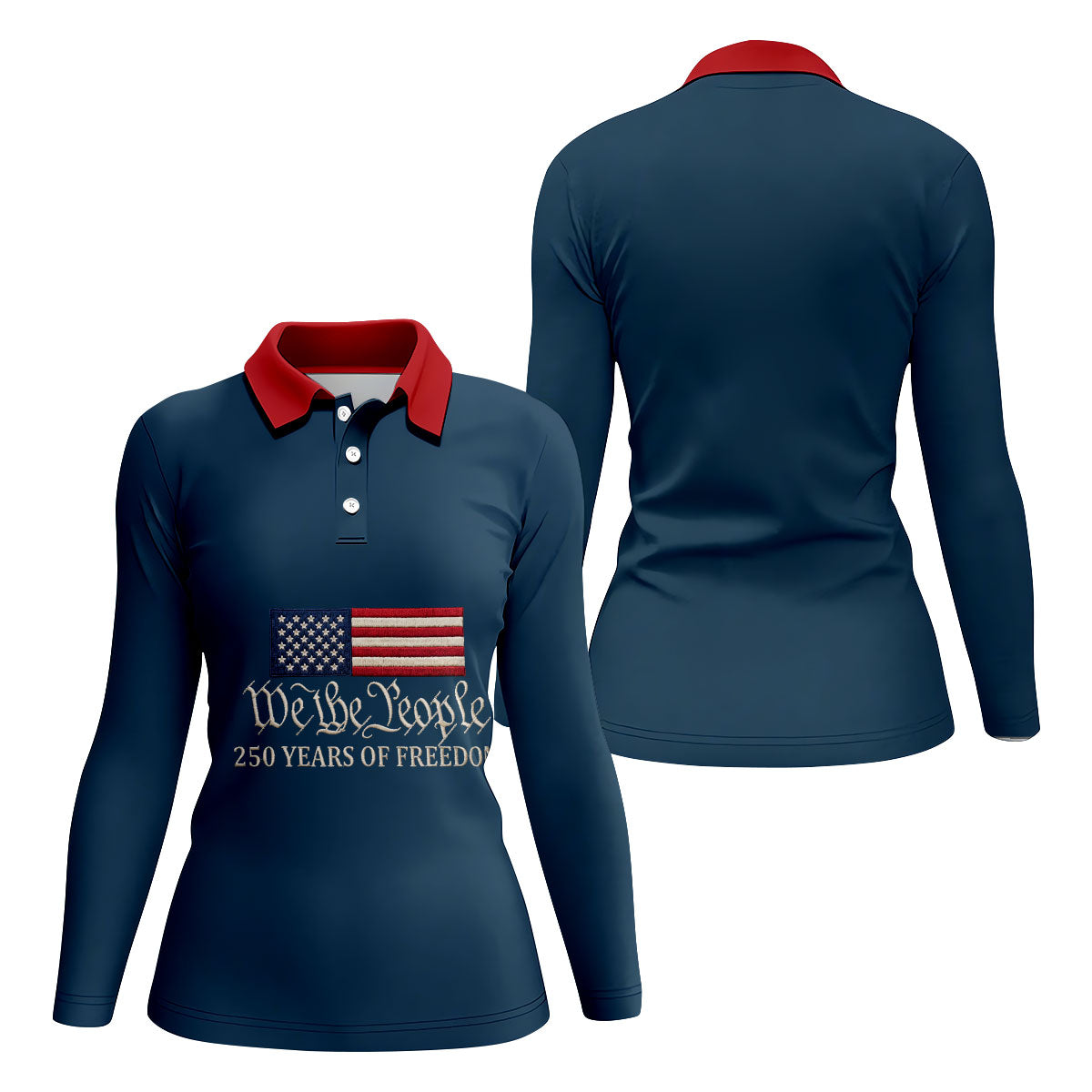 We The People 250 Years American Flag Golf Shirt, Patriotic 4th Of July Golf Shirt For Women