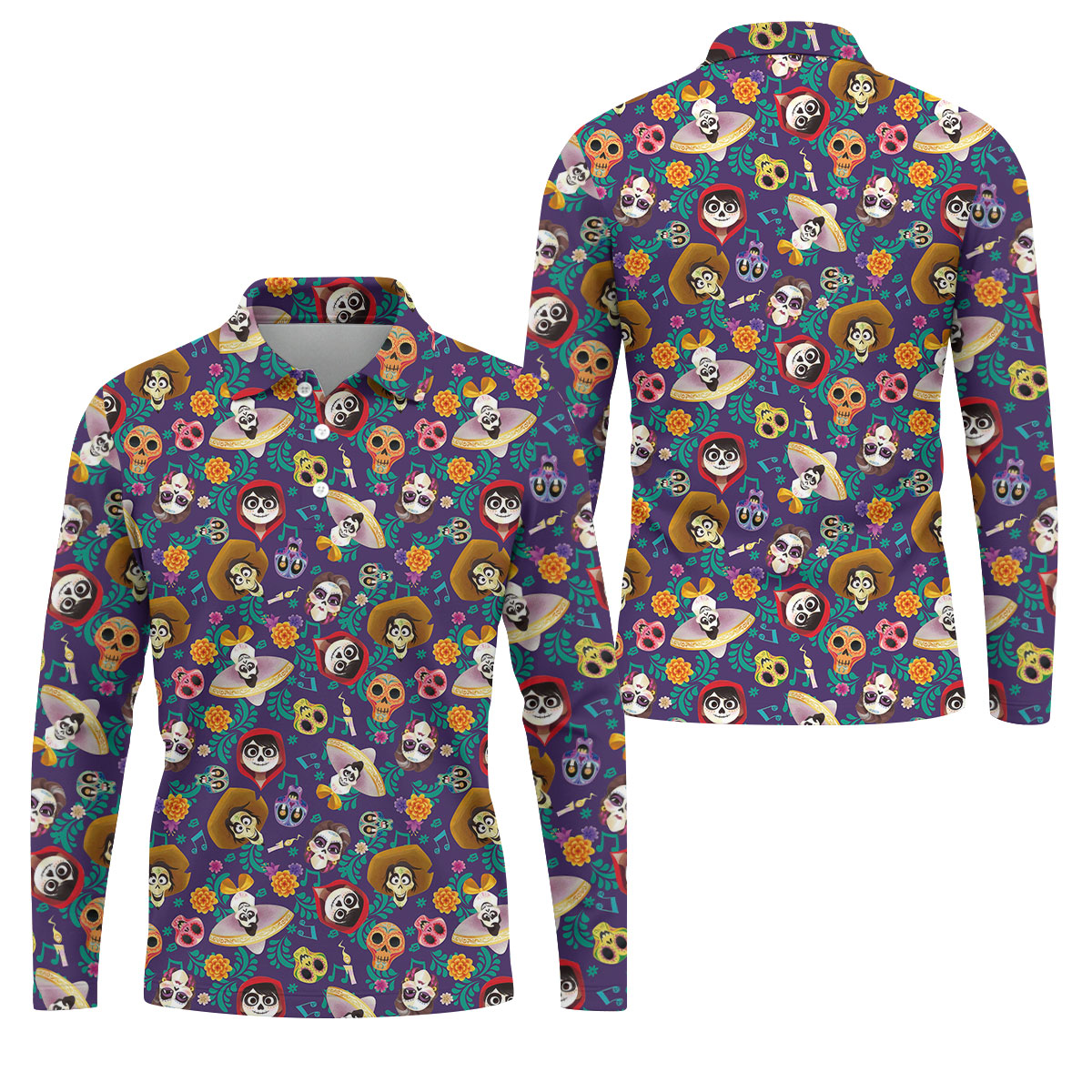 Day Of The Dead Sugar Skull Halloween Golf Polo Shirt, Mens Golf Polo, Golf Apparel For Men
