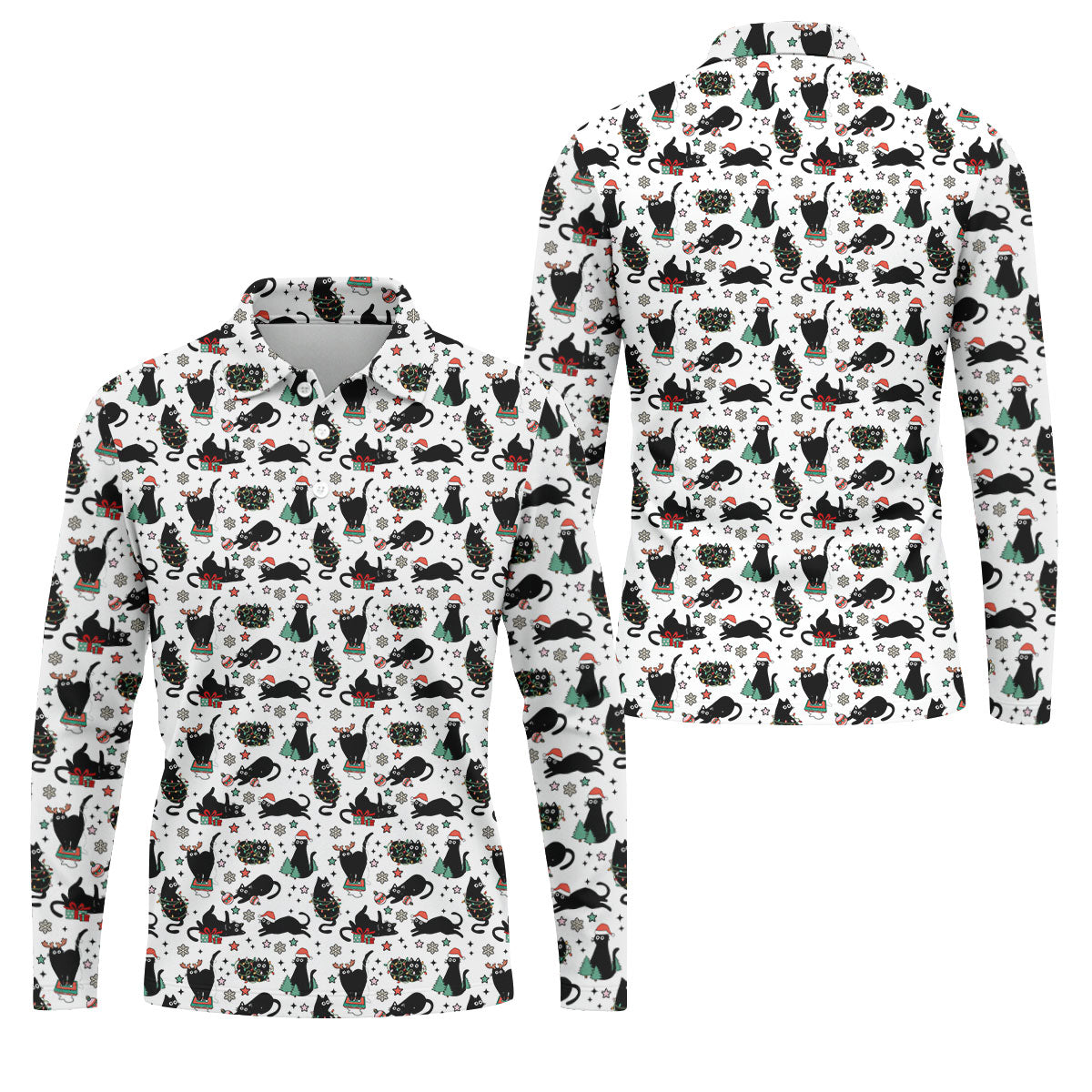 Xmas Black Cat Polo Shirts For Men, Christmas Golf Shirt, Golf Gift For Men, Christmas Golf Shirt