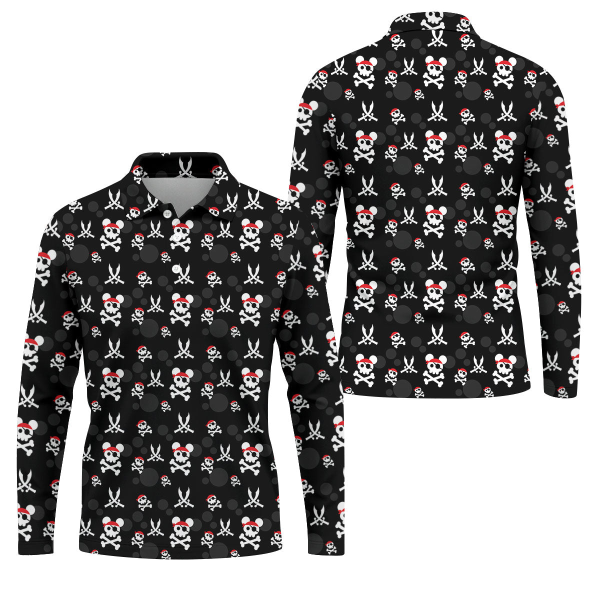 Pirate Skull Mouse Halloween Golf Polo Shirt, Horror Character Shirt, Mens Golf Polo