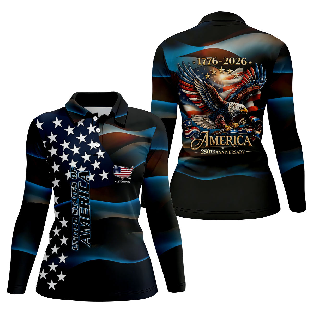 Red White Blue Bald Eagle Patriotic Golf Shirt, America 250th Anniversary Golf Shirt For Women