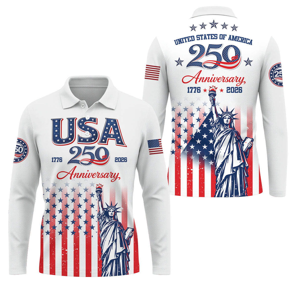 250 Anniversary Statue Of Liberty US Flag Golf Shirt, Patriotic 4th Of July Golf Shirts For Men