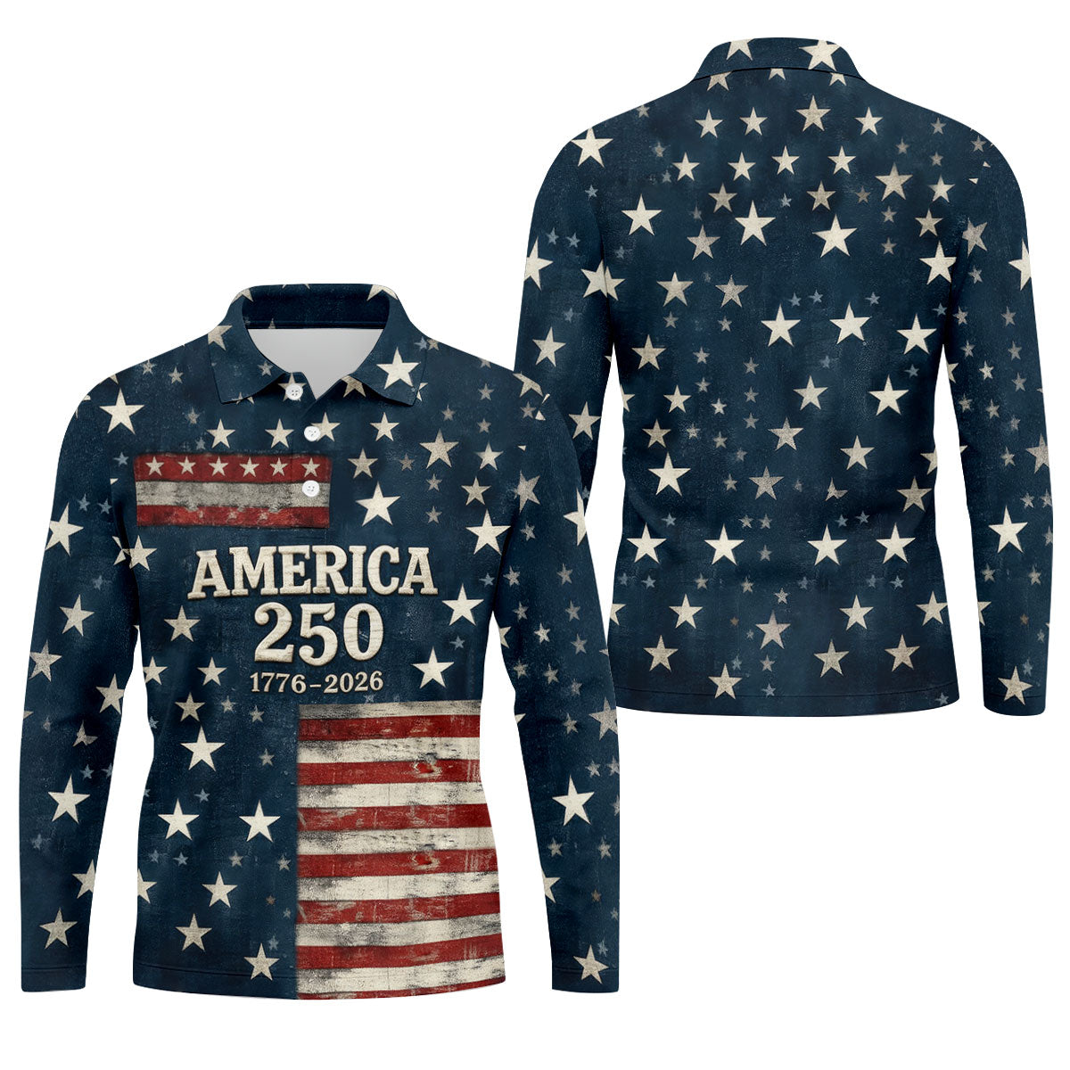 America 250 Distressed Flag 4th Of July Golf Shirt, Stars And Stripes Vintage Patriot Golf Shirts For Men