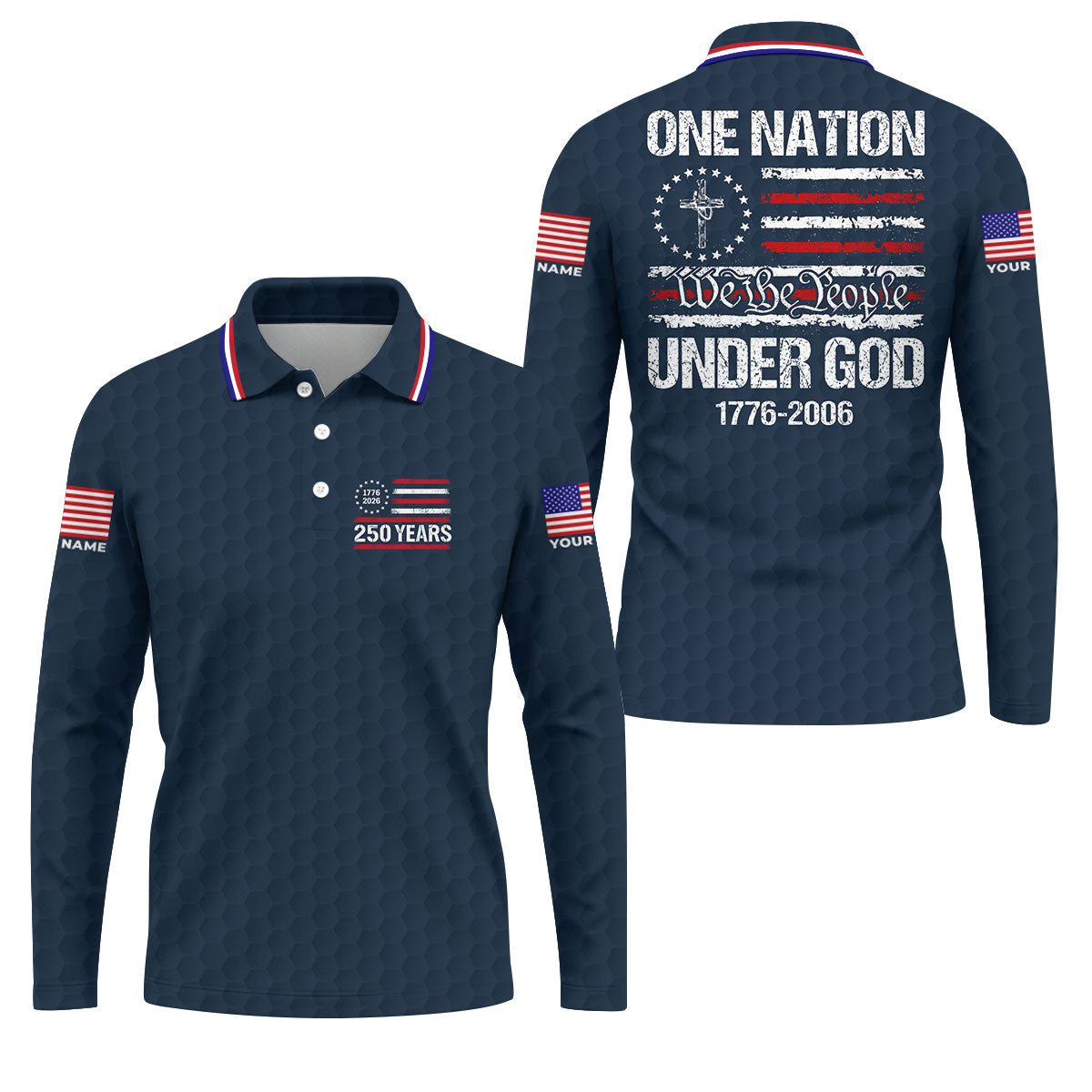 One Nation Under God We The People Navy Golf Shirt, 250 Years 4th Of July Golf Shirts For Men