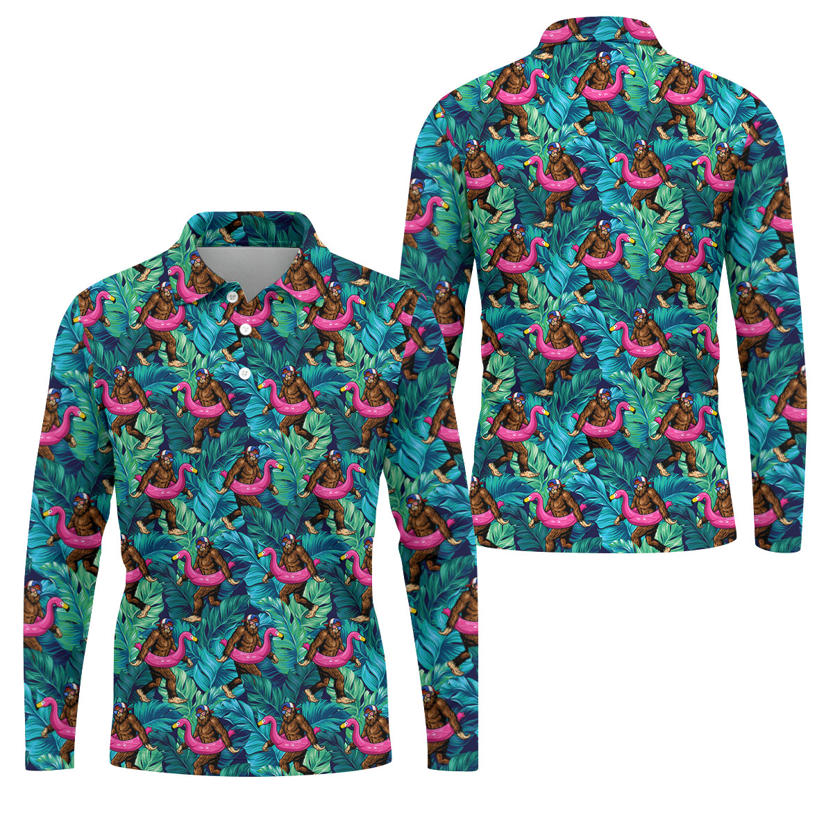 Tropical Flamingo Bigfoot Golf Shirt, 250 Years 4th Of July Patriotic Golf Shirts For Men