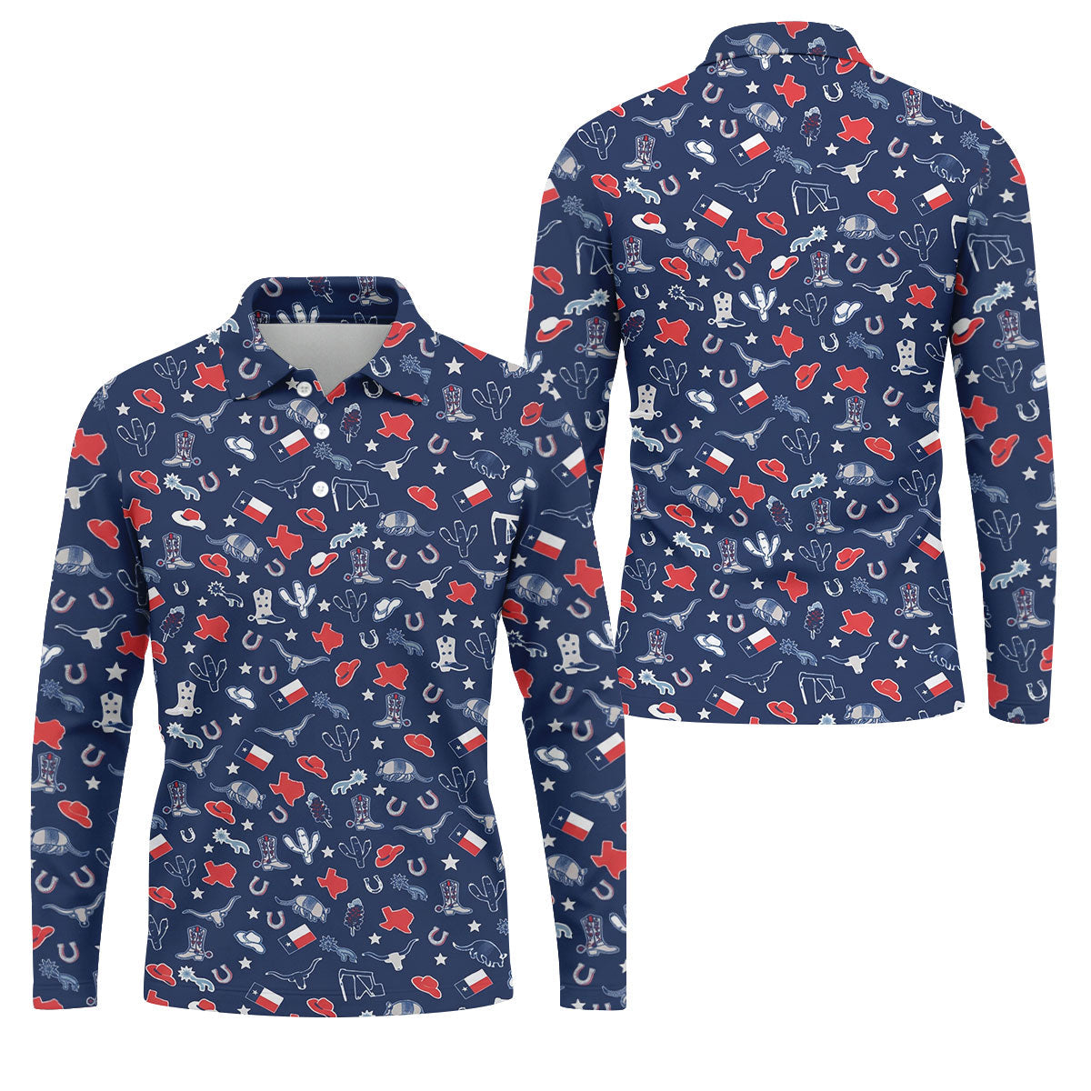 Navy Texas Western Pattern Golf Polo Shirt, Mens Golf Shirts, Hawaiian Golf Shirt