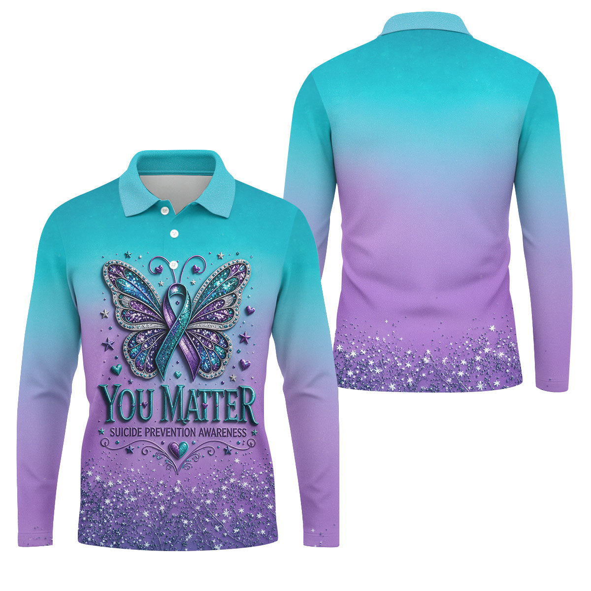 You Matter Suicide Prevention Awareness Butterfly Mens Golf Polo, Suicide Mens Golf Polo