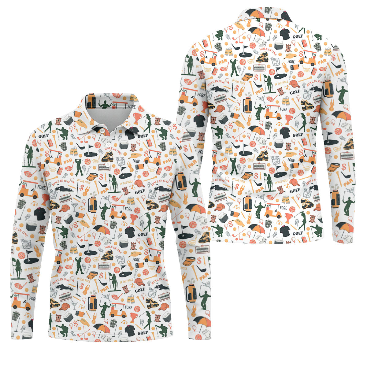 Golf Equipment Cart Ball Pattern Polo Shirt, Mens Golf Polo, Printed Golf Shirts