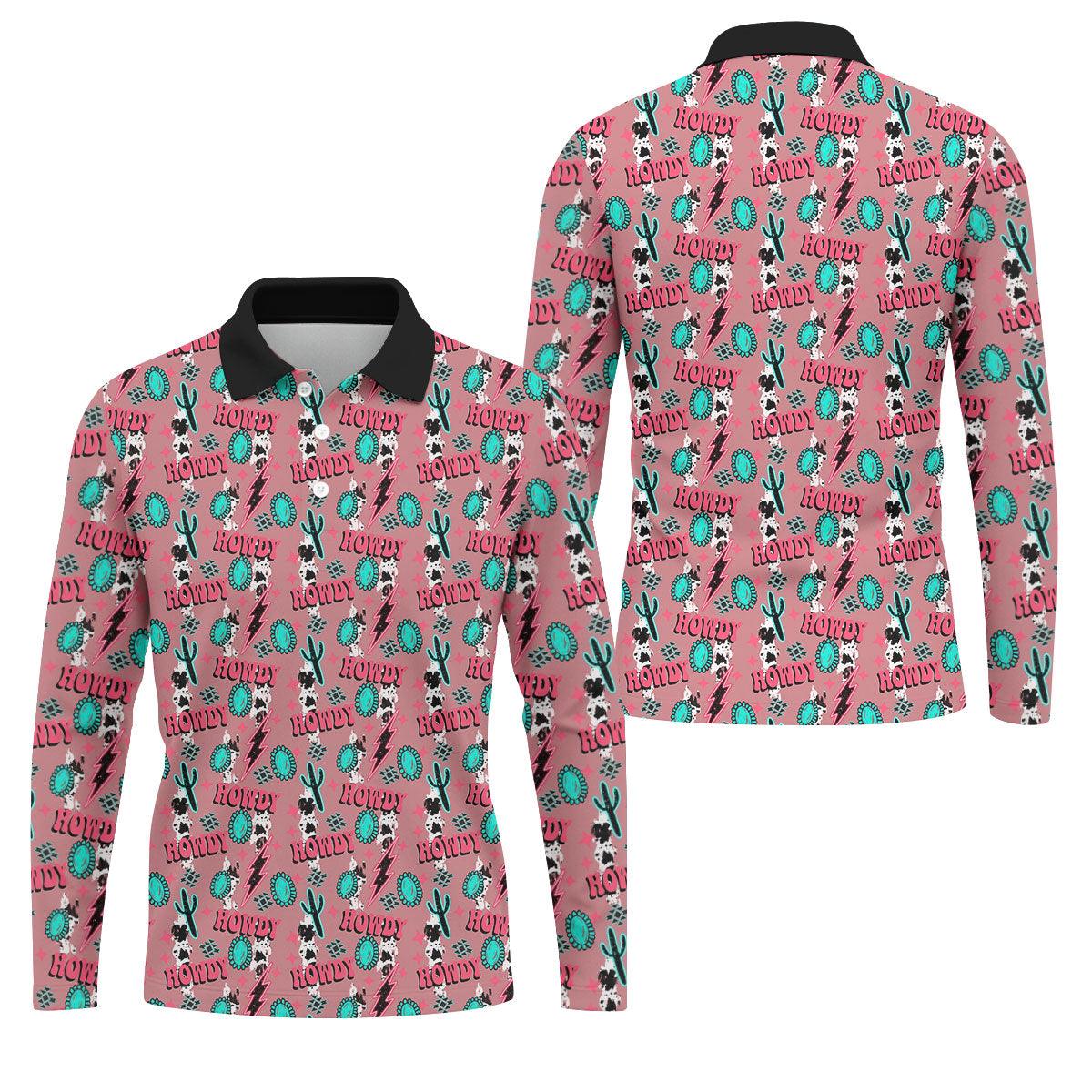 Howdy Pink Lightning Bolts Western Theme Golf Tops For Men, Polo Shirts For Men, Golf Shirts For Men