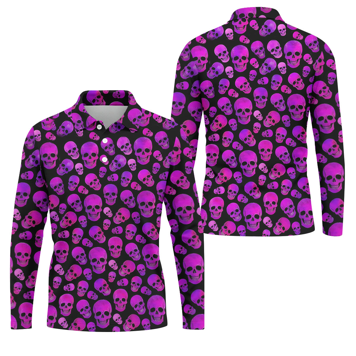 Purple Skull Gothic Pattern Hawaiian Golf Shirt, Mens Golf Polo, Printed Golf Shirts
