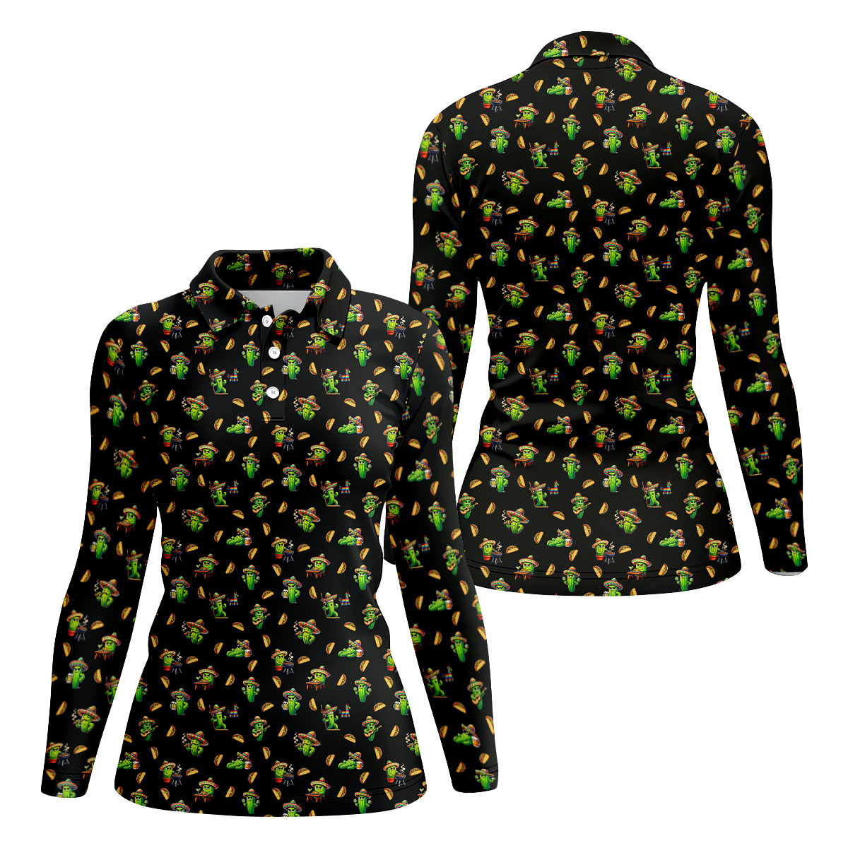Mexican Mustach Funny Cactus Cinco De Mayo Celebration Fiesta Themed Golf Shirt For Women