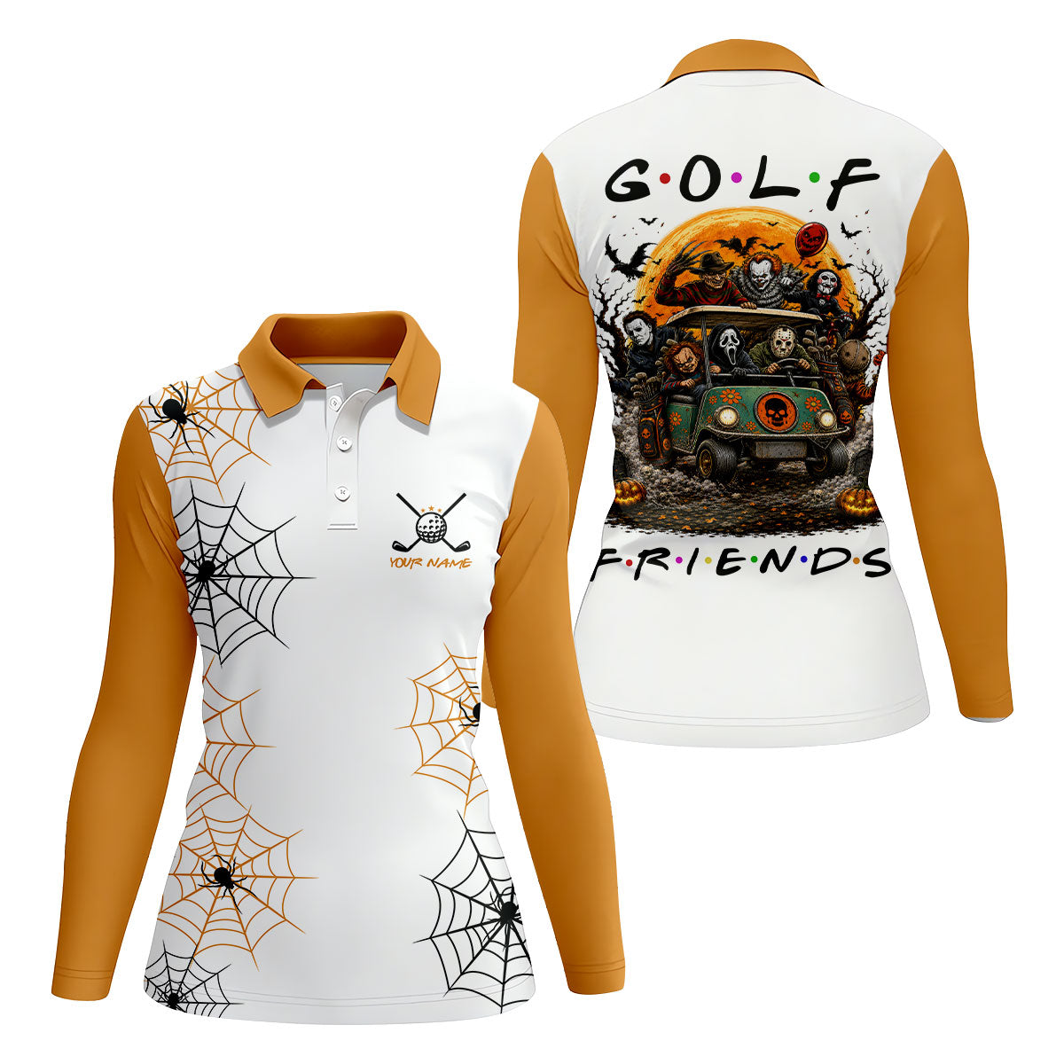 Custom Name Halloween Horror Character Golf Shirt, Golf Shirts For Women, Printed Golf Shirt