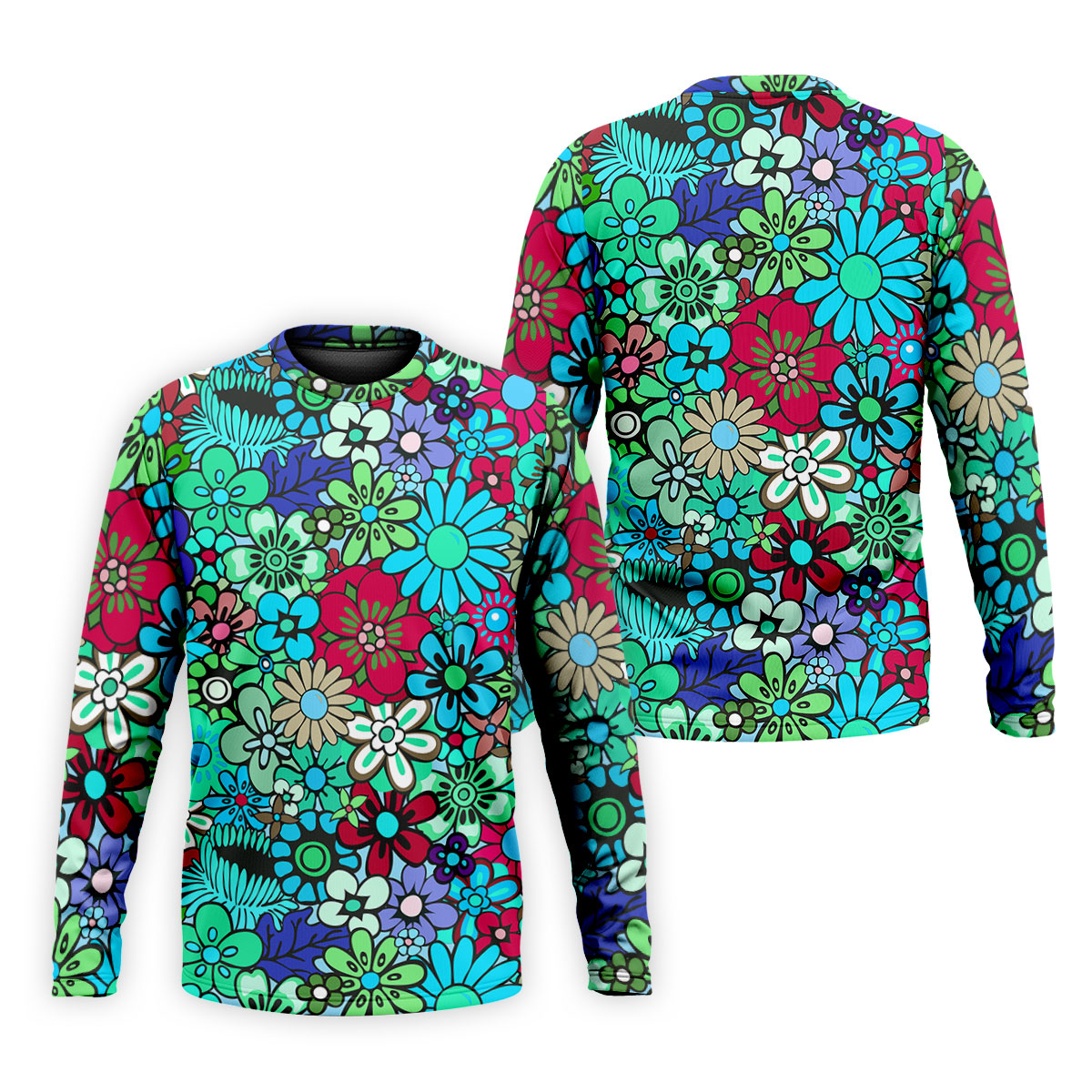 Blue Green Retro Flower Power Golf Shirt, Mens Golf Shirts, Hawaiian Golf Shirt, Golf Shirts For Men