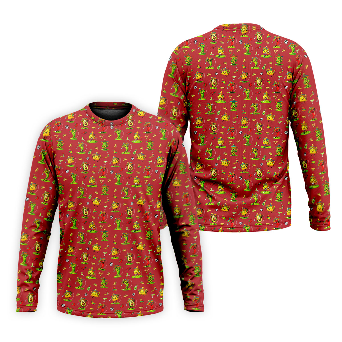 Mexican Cartoon Food Characters Cinco De Mayo Celebration Fiesta Themed Red Golf Shirts For Men