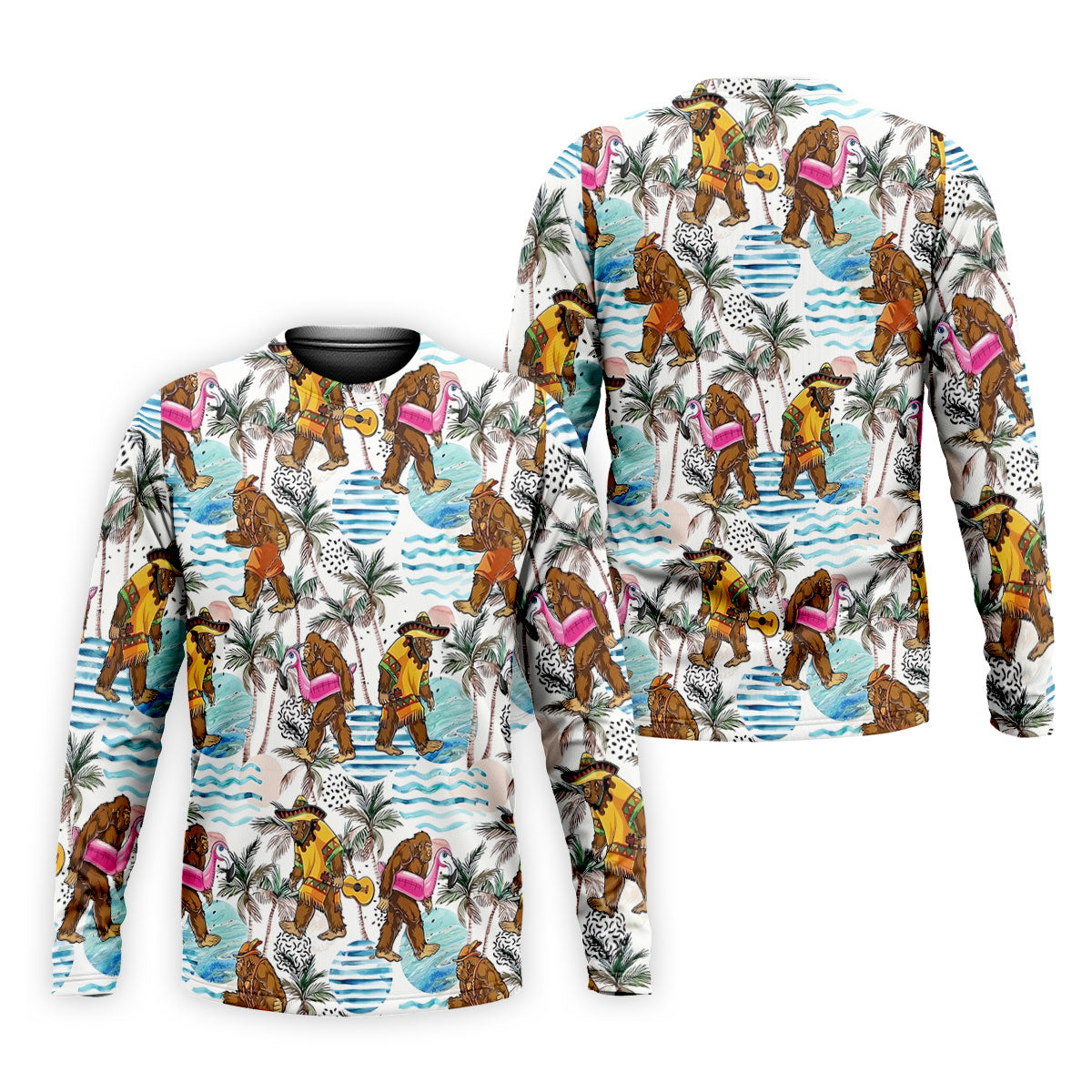 Bigfoot With Flamingo Float And Guitar Tropical Pattern Hawaiian Golf Polo, Golf Gift For Men, Golfing Apparel