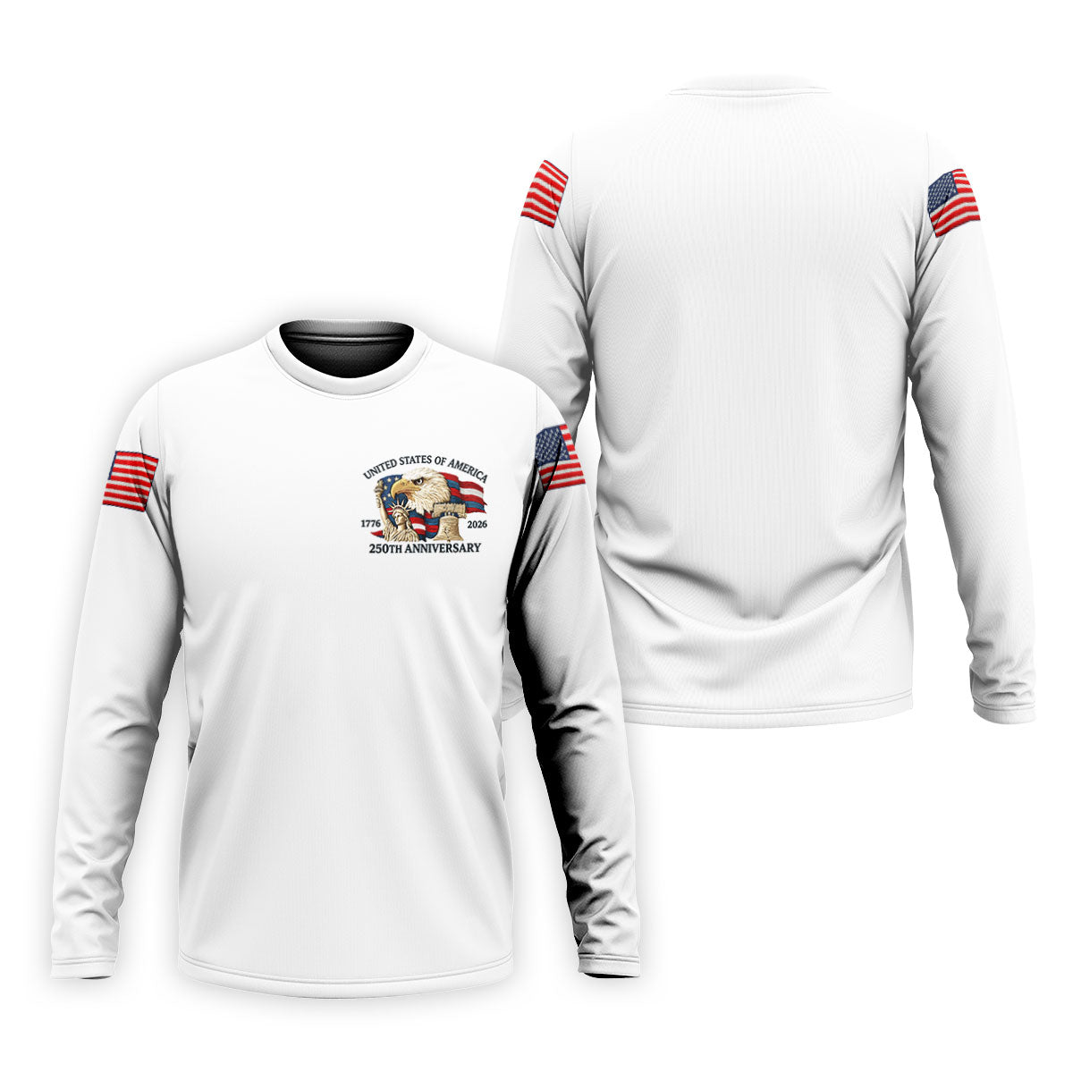 Bald Eagle American Flag 250 Years White Golf Shirt, Patriotic 4th Of July Golf Shirts For Men