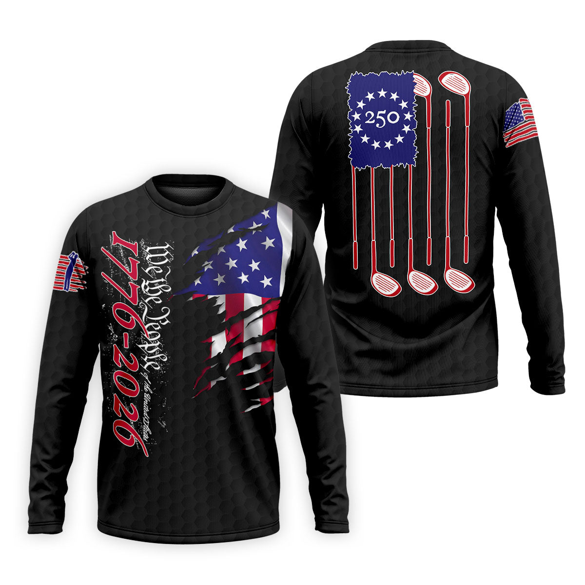 We The People Distressed American Flag Black Golf Shirt, 4th Of July Golf Shirts For Men