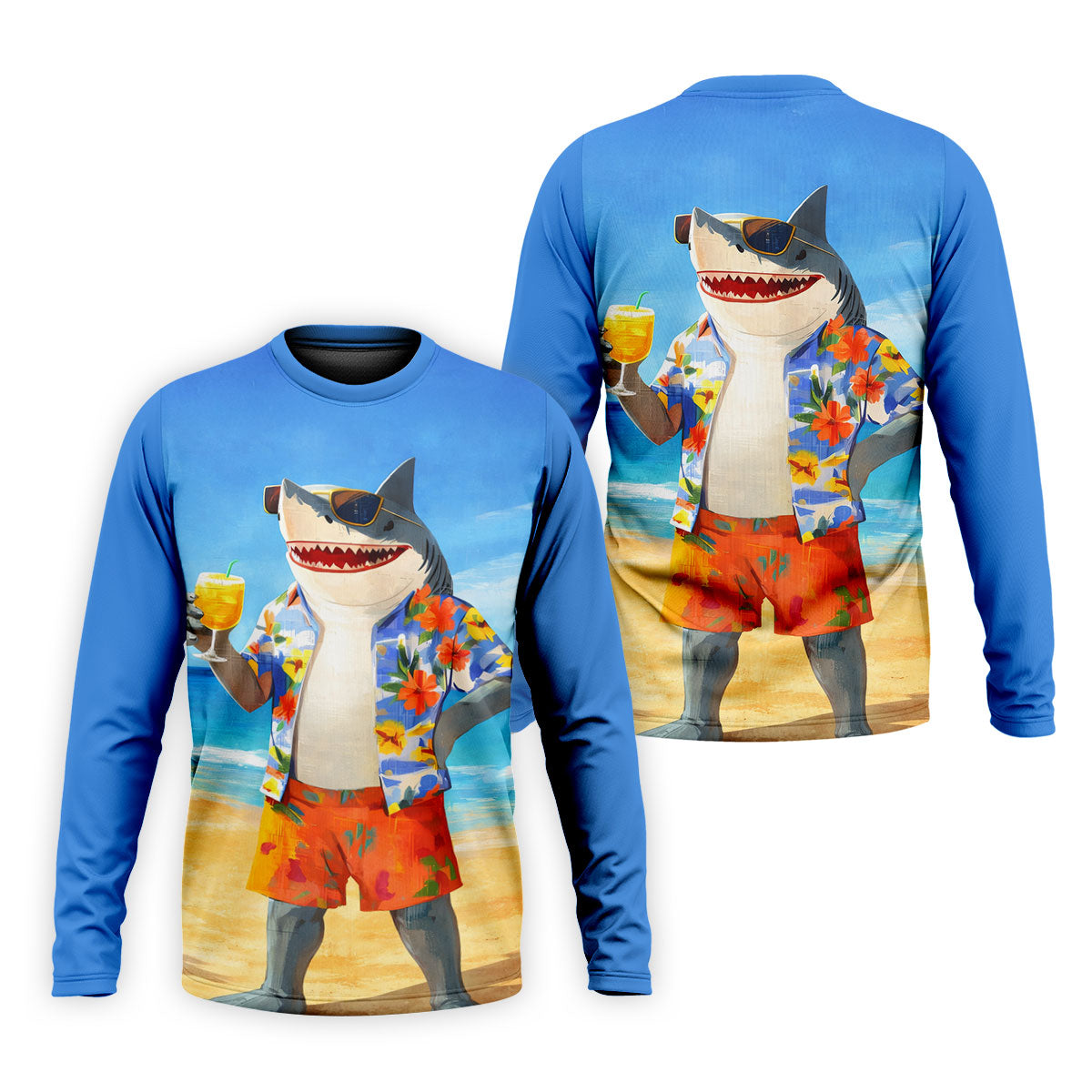 Funny Shark On Tropical Beach Vacation Golf Polo Shirt, Golf Shirts For Men, Hawaiian Golf Shirt