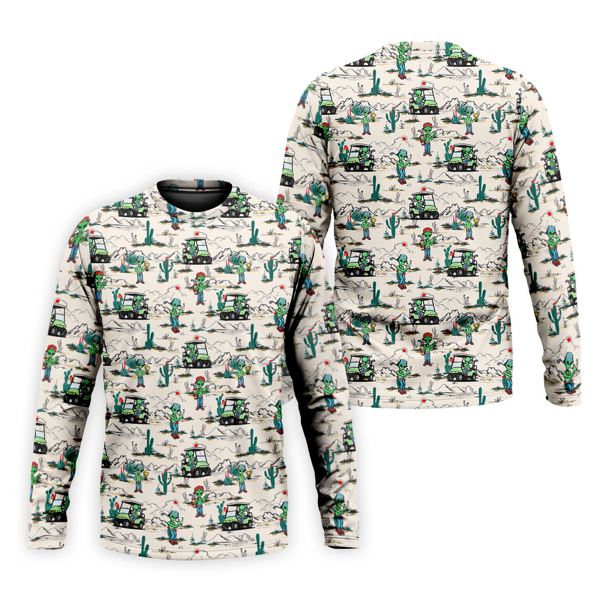 Beige Alien Desert Golf Pattern Golf Polo Shirt, Golf Polo Shirts For Men, Hawaiian Golf Shirt